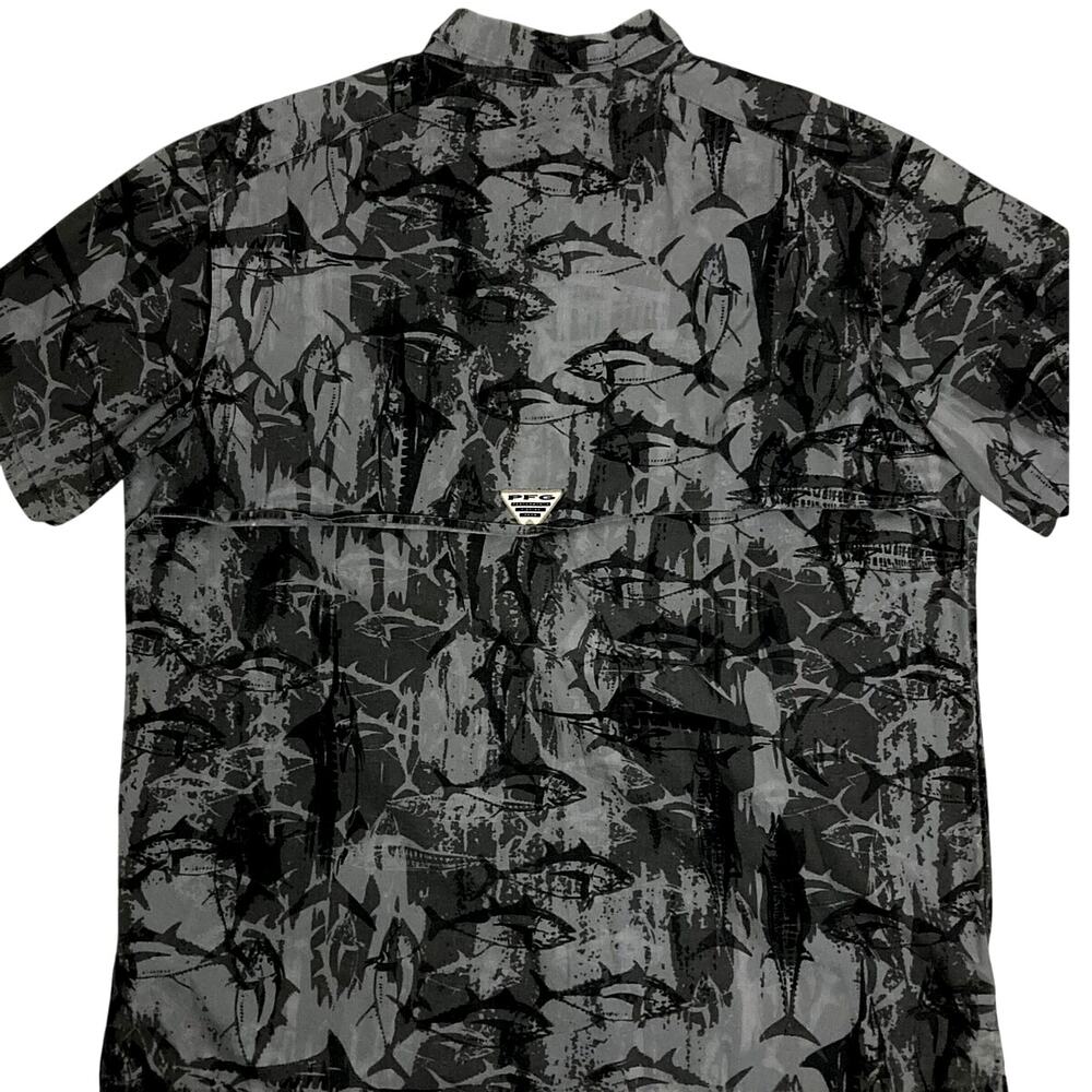 Columbia PFG Shirt Men's XL Gray/Black Fish Abstract All Around Fishing Outdoors